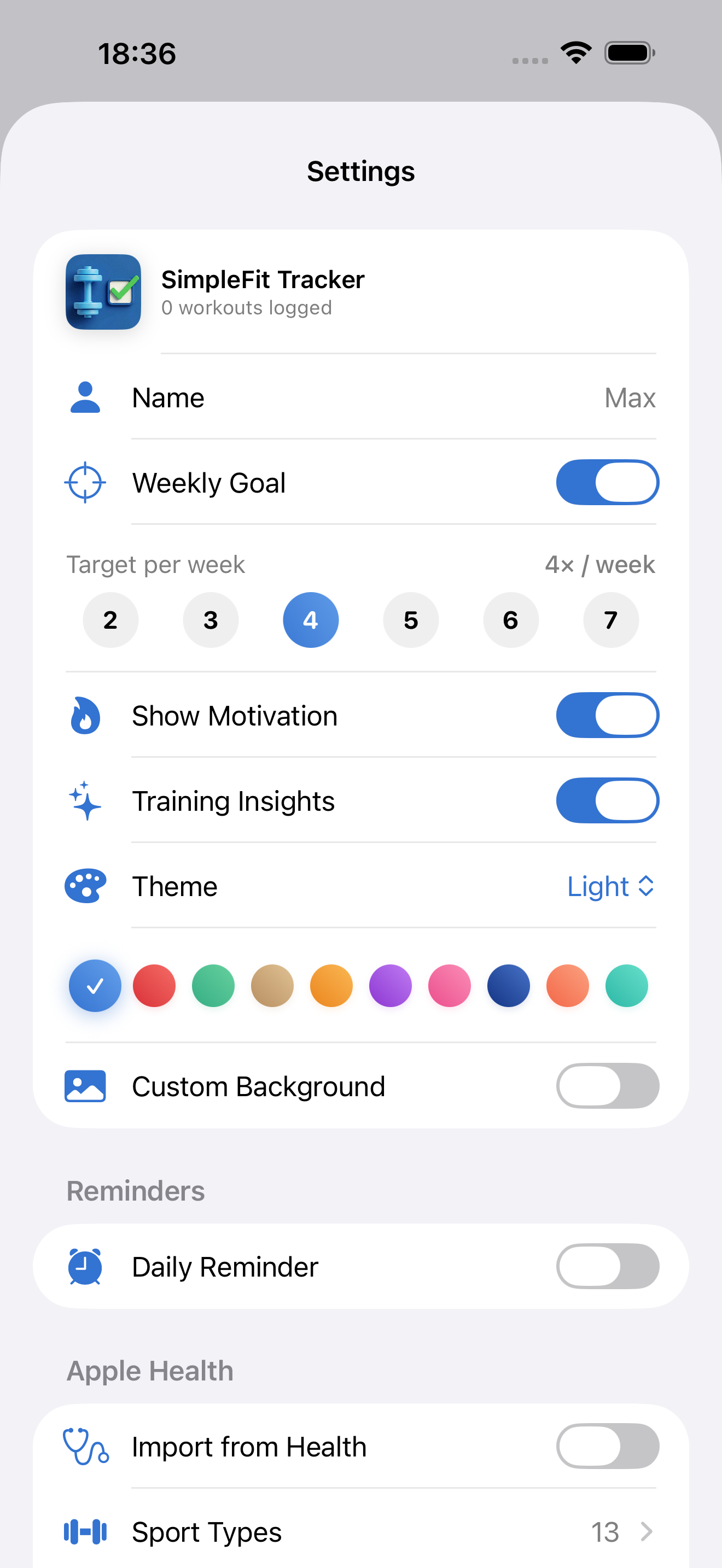 Settings Colors